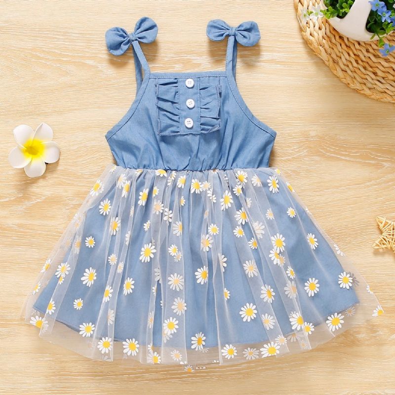 Babypige Seler Mesh-blomstret Bomuldskjole