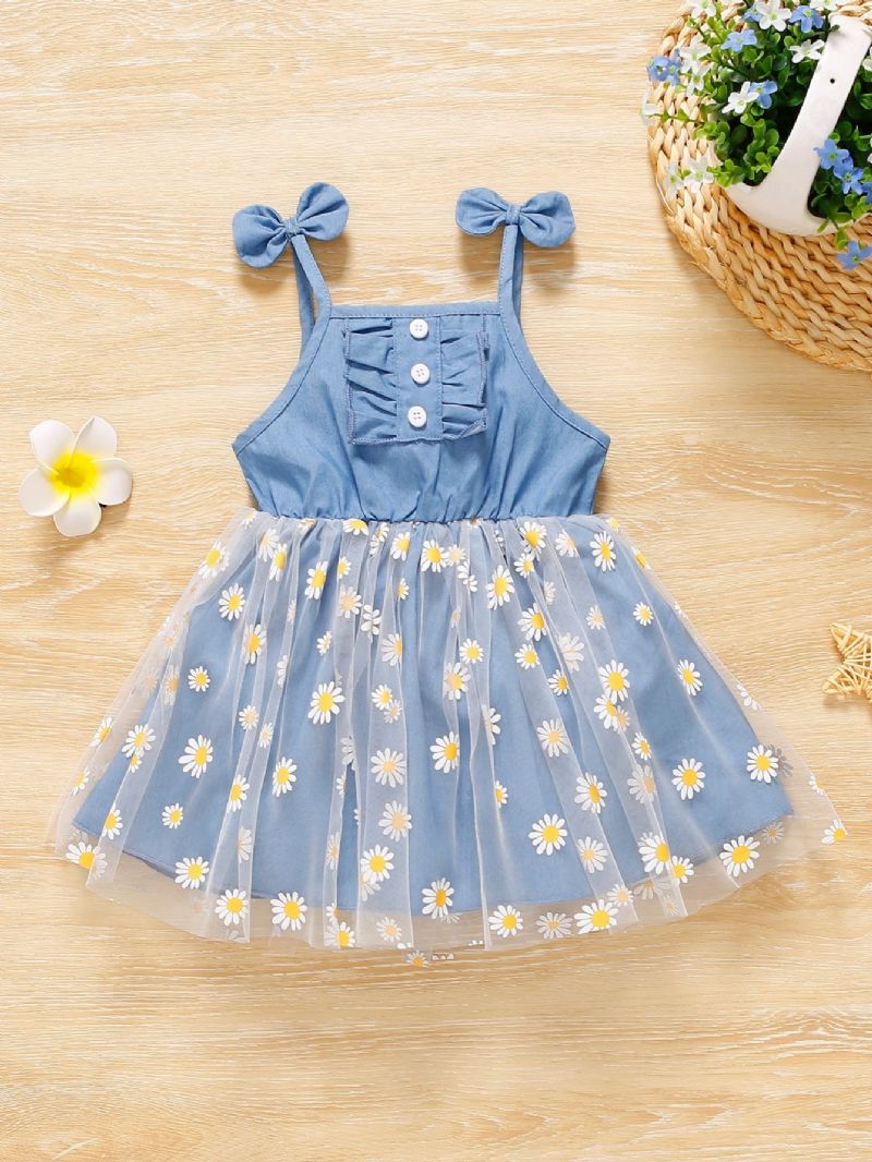 Babypige Seler Mesh-blomstret Bomuldskjole