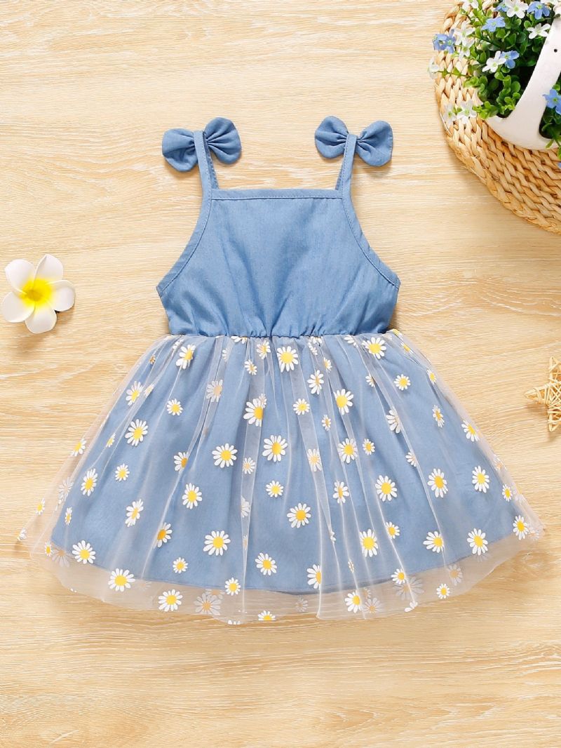 Babypige Seler Mesh-blomstret Bomuldskjole