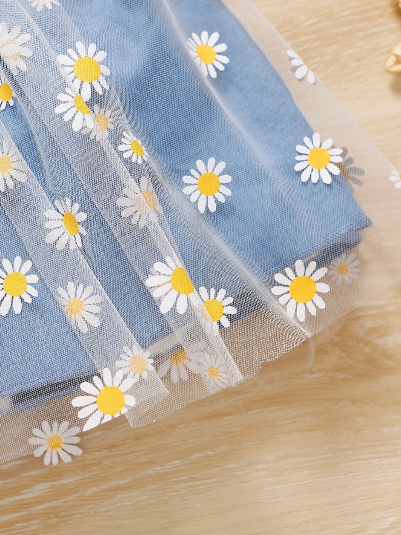 Babypige Seler Mesh-blomstret Bomuldskjole