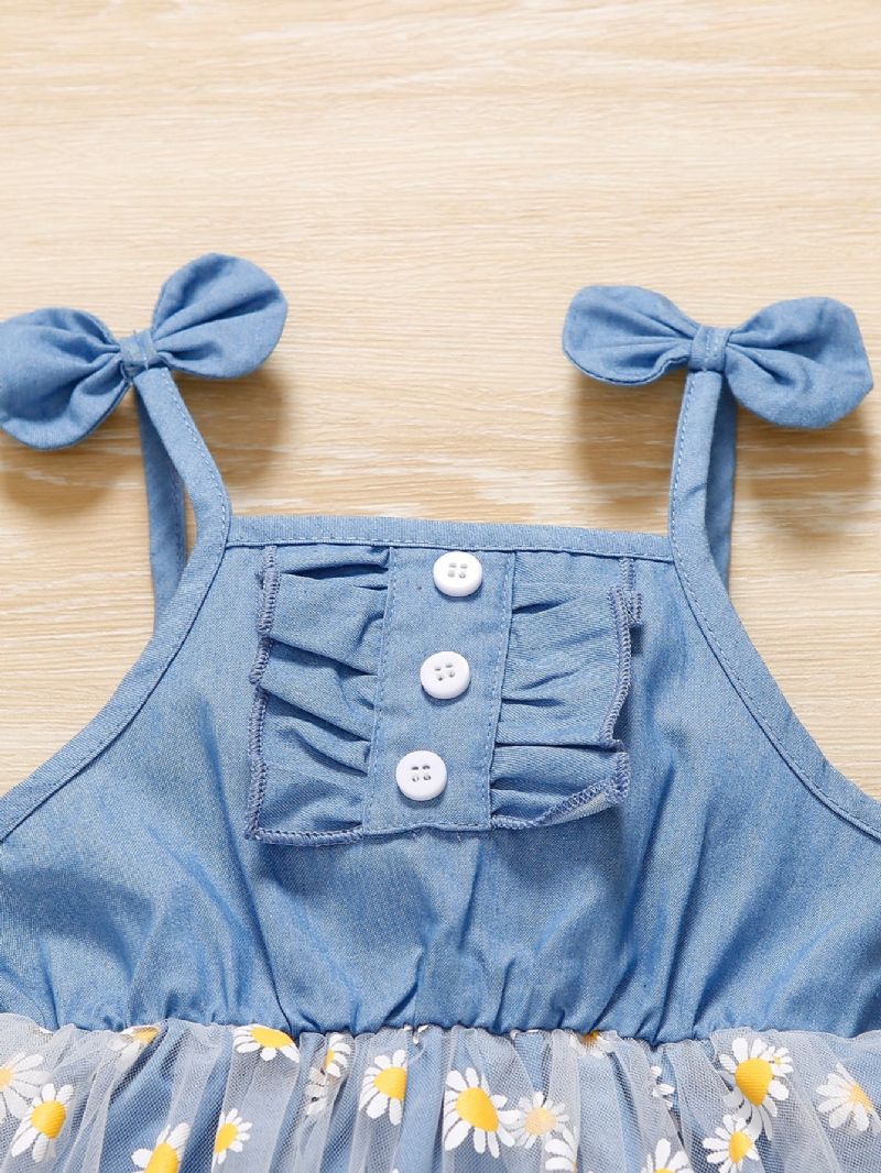 Babypige Seler Mesh-blomstret Bomuldskjole