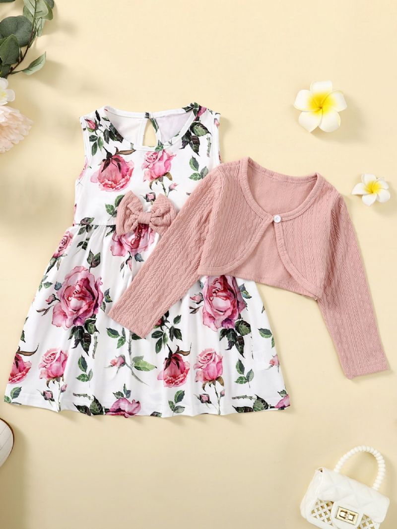 Babypiger Blomsterprint Sød Kjole Cardigan Topkjolesæt