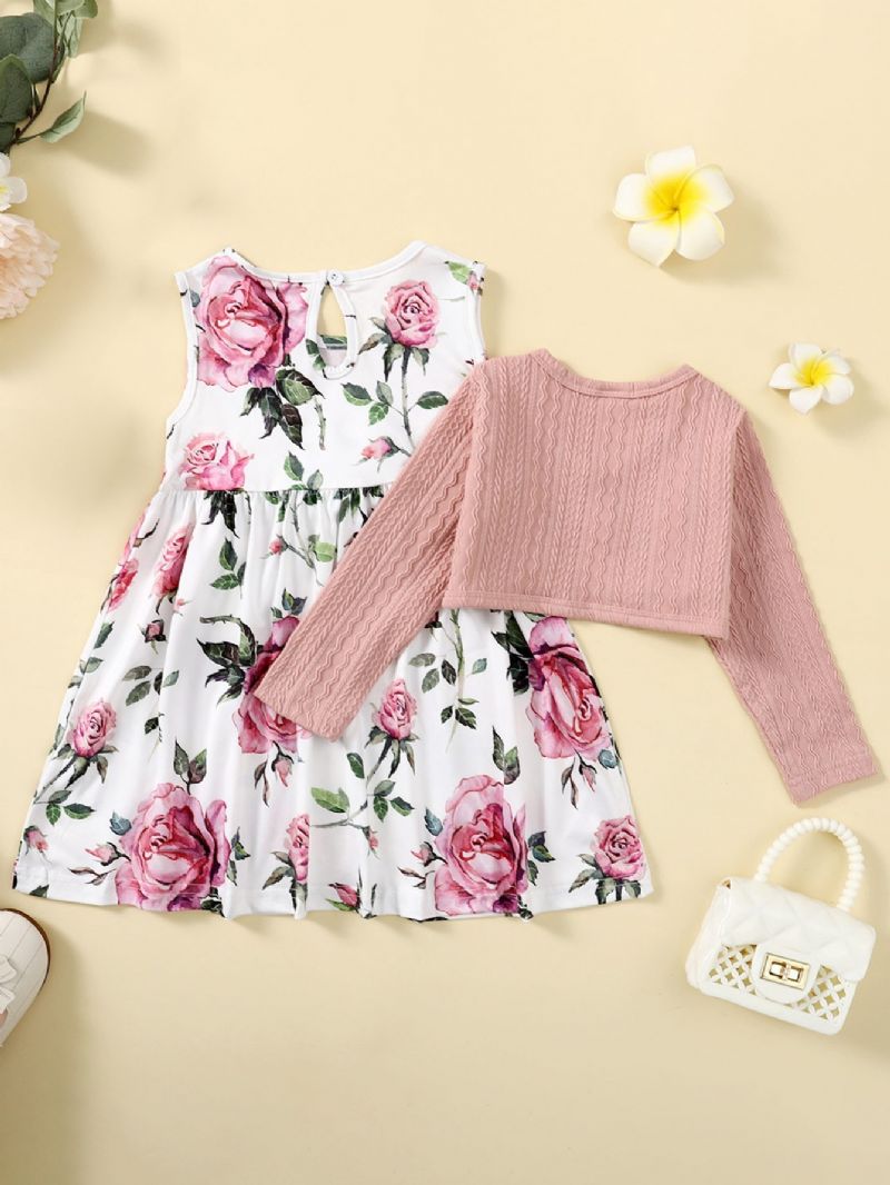 Babypiger Blomsterprint Sød Kjole Cardigan Topkjolesæt