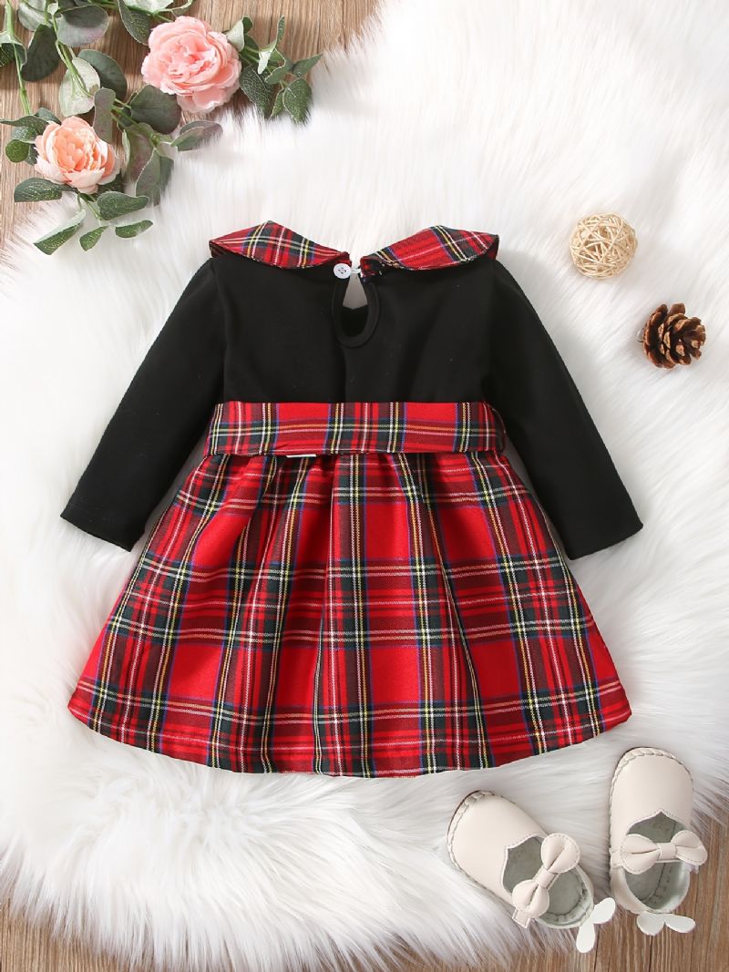 Babypiger Casual Sød Plaid Kjole Med Sløjfebælte Til Vinterjulefest