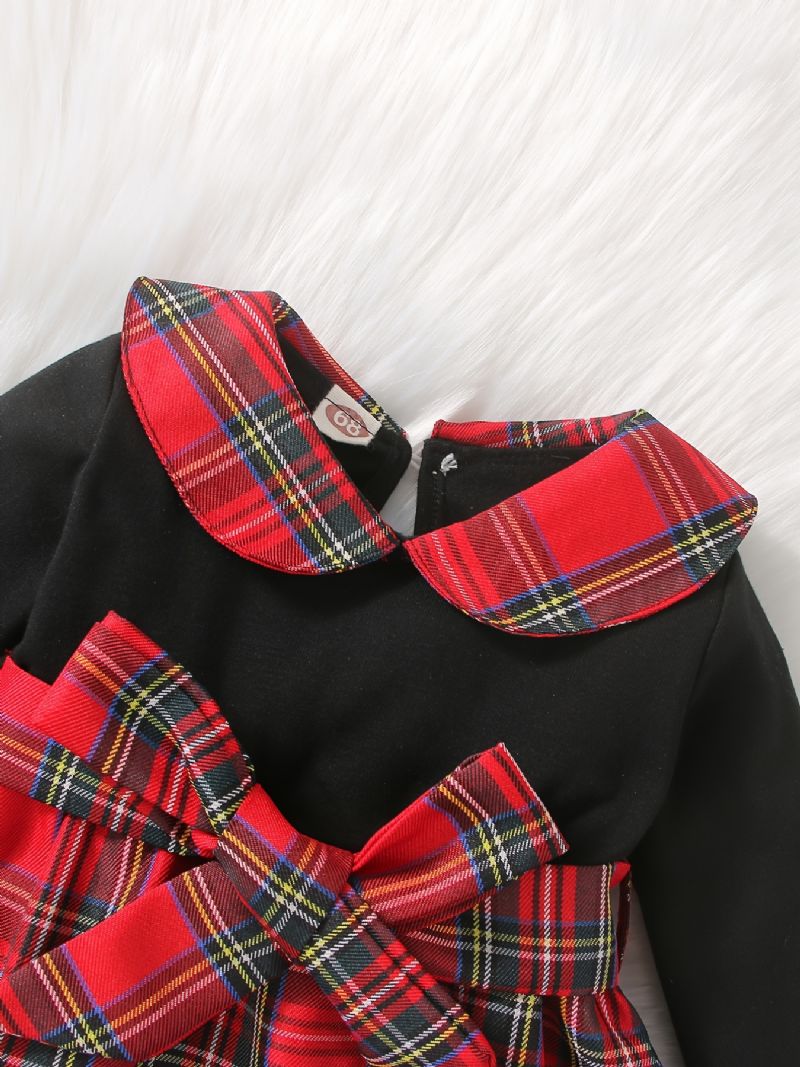 Babypiger Casual Sød Plaid Kjole Med Sløjfebælte Til Vinterjulefest