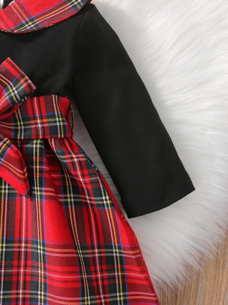 Babypiger Casual Sød Plaid Kjole Med Sløjfebælte Til Vinterjulefest