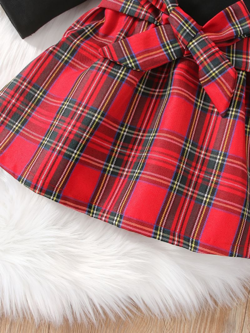 Babypiger Casual Sød Plaid Kjole Med Sløjfebælte Til Vinterjulefest