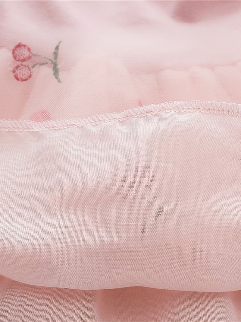 Babypiger Elegant Mesh Prinsessekjole Med Sød Kirsebærbroderi Puffærmekjole