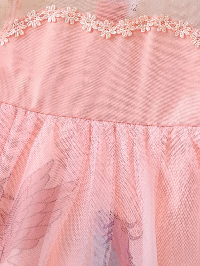 Babypiger Elegant Sød Mesh Prinsessekjole Med Enhjørning Print Til Fødselsdagsfest Pink
