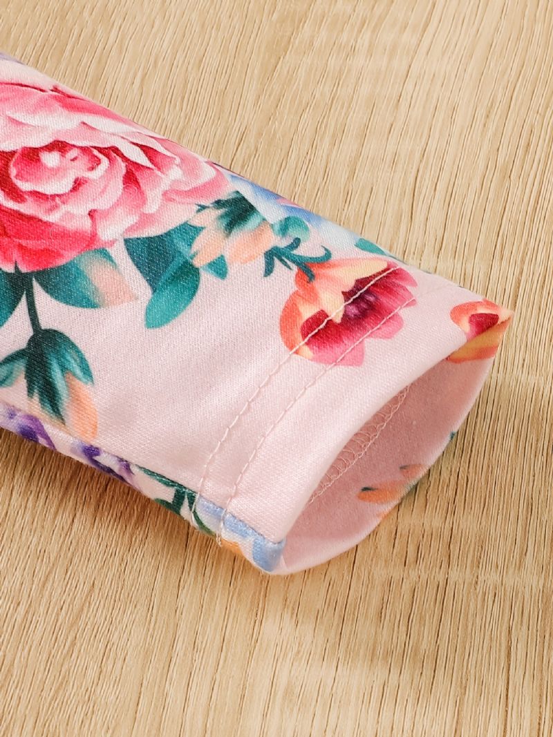 Babypiger Elegant Søde Blomsterprint Mesh Tutu Kjole Med Sløjfe Til Fest Pink