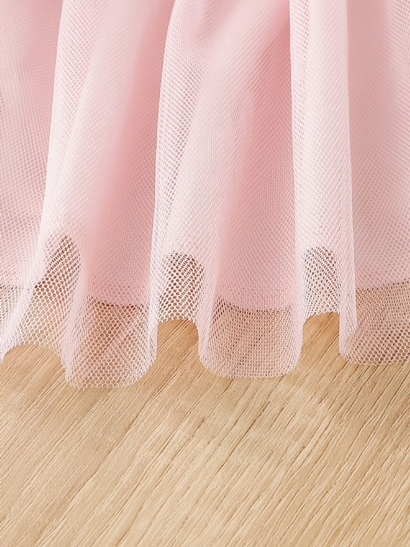 Babypiger Elegant Søde Blomsterprint Mesh Tutu Kjole Med Sløjfe Til Fest Pink
