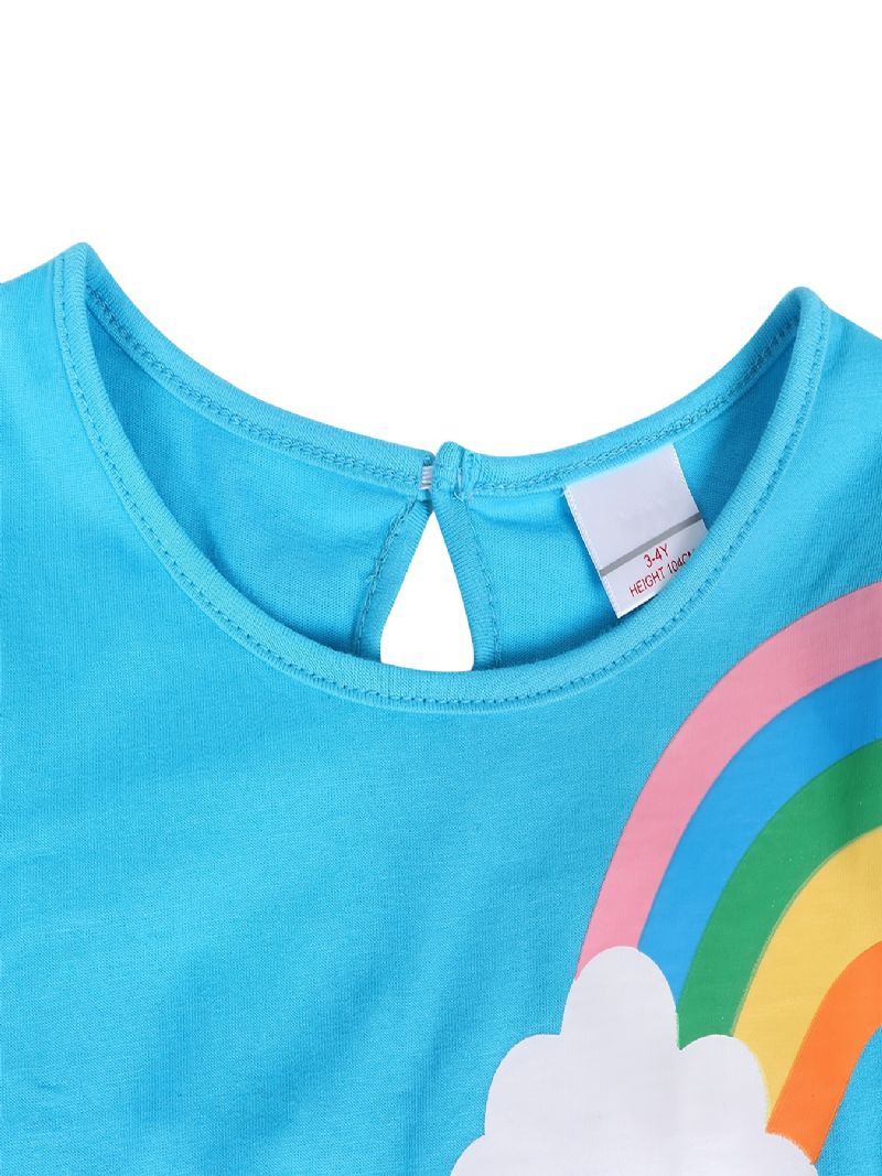 Babypiger Langærmede Flæser Kjole Unicorn Blomster Broderi Rainbow Pocket Dress Børnetøj