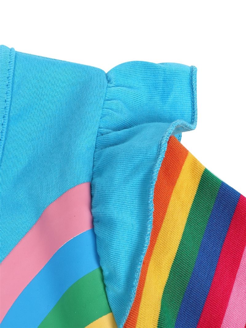 Babypiger Langærmede Flæser Kjole Unicorn Blomster Broderi Rainbow Pocket Dress Børnetøj