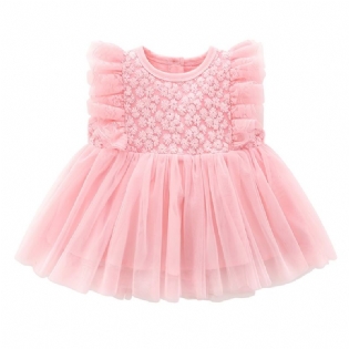 Babypiger Mesh Prinsesse Kjole Blomster Broderi Tutu Festkjole