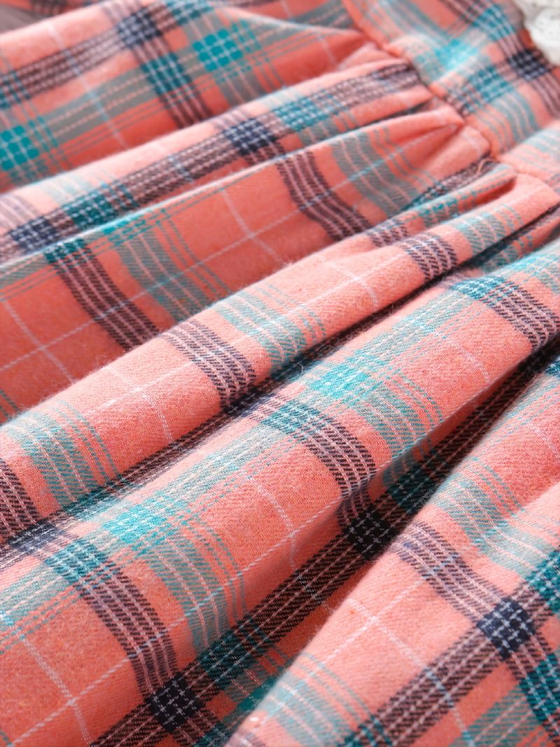 Babypiger Plaid Langærmet Kjole Patchwork Blonde Flæsekrave Børnetøj