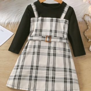 Babypiger Plaid Patchwork Kjole Langærmet Prinsessekjole Med Rund Hals