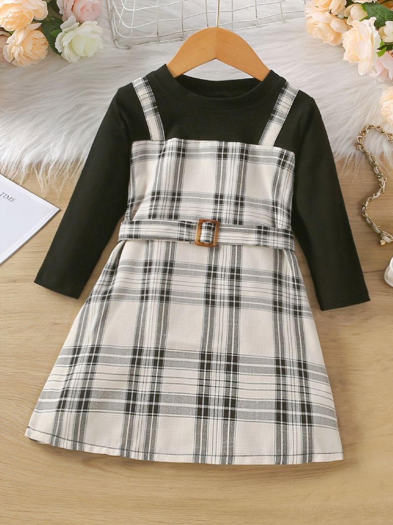 Babypiger Plaid Patchwork Kjole Langærmet Prinsessekjole Med Rund Hals