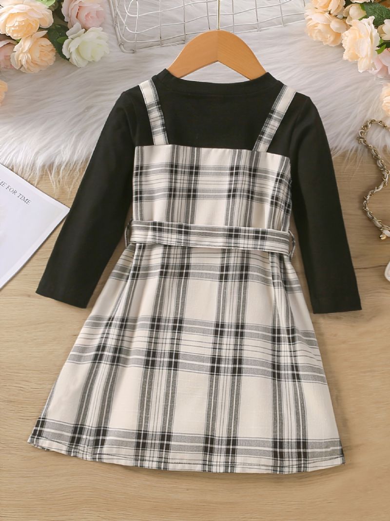 Babypiger Plaid Patchwork Kjole Langærmet Prinsessekjole Med Rund Hals