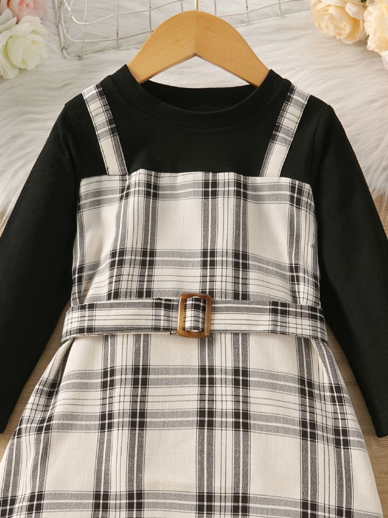 Babypiger Plaid Patchwork Kjole Langærmet Prinsessekjole Med Rund Hals