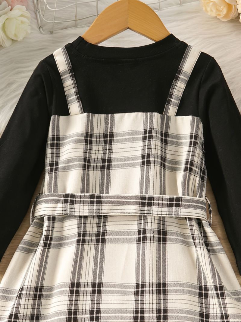Babypiger Plaid Patchwork Kjole Langærmet Prinsessekjole Med Rund Hals