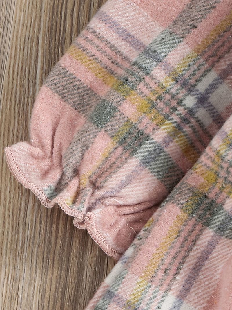 Babypiger Plaidkjole Langærmede Knapper Flæsede Kjole Børnetøj