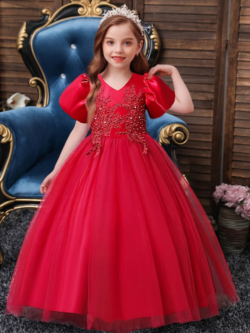 Babypiger Puff Sleeve Sløjfe Tutu Kjole Festkjole Prinsesse Brudekjole Blomsterpiger
