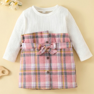 Babypiger Ribbet Plaid Patchwork Kjole Til Vinter Babytøj