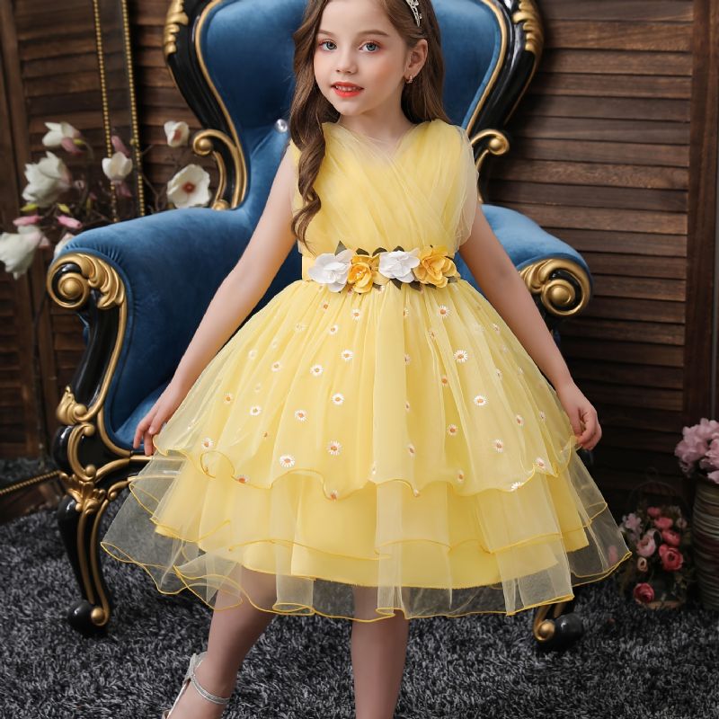 Babypiger Tutu-kjole Uden Ærmer Blomster Broderi Mesh Festkjole Prinsessekjole Brudekjole Blomsterpiger Børnetøj