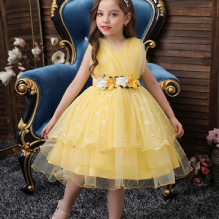 Babypiger Tutu-kjole Uden Ærmer Blomster Broderi Mesh Festkjole Prinsessekjole Brudekjole Blomsterpiger Børnetøj