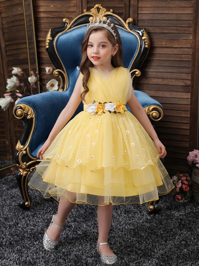 Babypiger Tutu-kjole Uden Ærmer Blomster Broderi Mesh Festkjole Prinsessekjole Brudekjole Blomsterpiger Børnetøj
