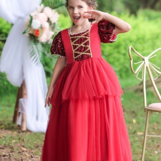 Babypigers Solide Søde Elegante Kjole Prinsessekjole Fødselsdagsfest Performance-kjole Julekjole Særlig Lejlighed