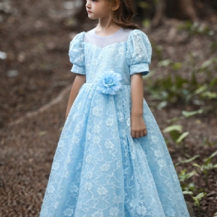 Børn Piger Blonde Blomster Prinsesse Kjole Puffy Dress Aftenkjole