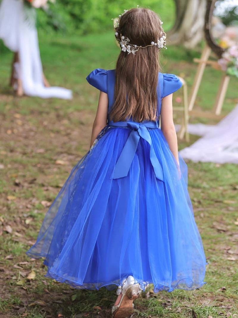 Børnekortærmede Tylkjole Blomsterbroderi Festkjole Prinsessekjole Brudekjole Blomsterpiger Børnetøj