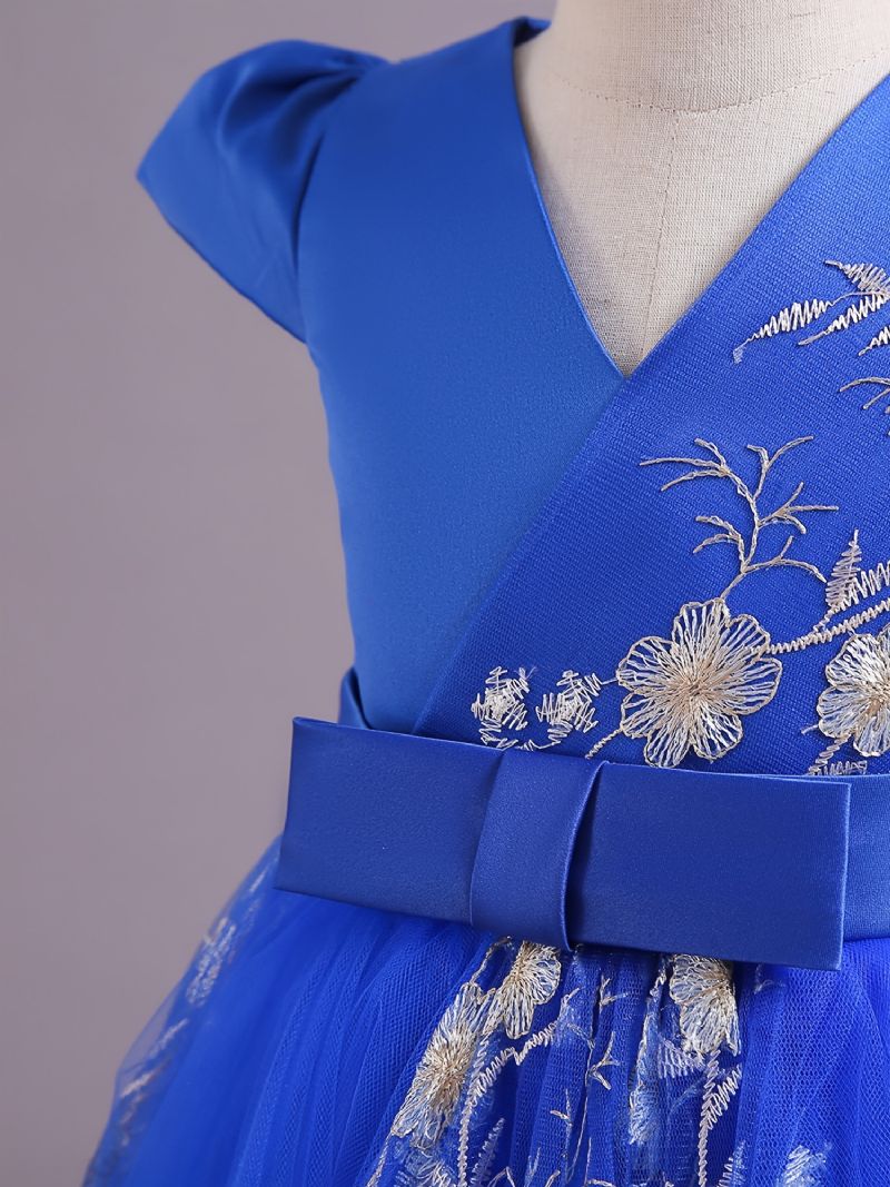 Børnekortærmede Tylkjole Blomsterbroderi Festkjole Prinsessekjole Brudekjole Blomsterpiger Børnetøj