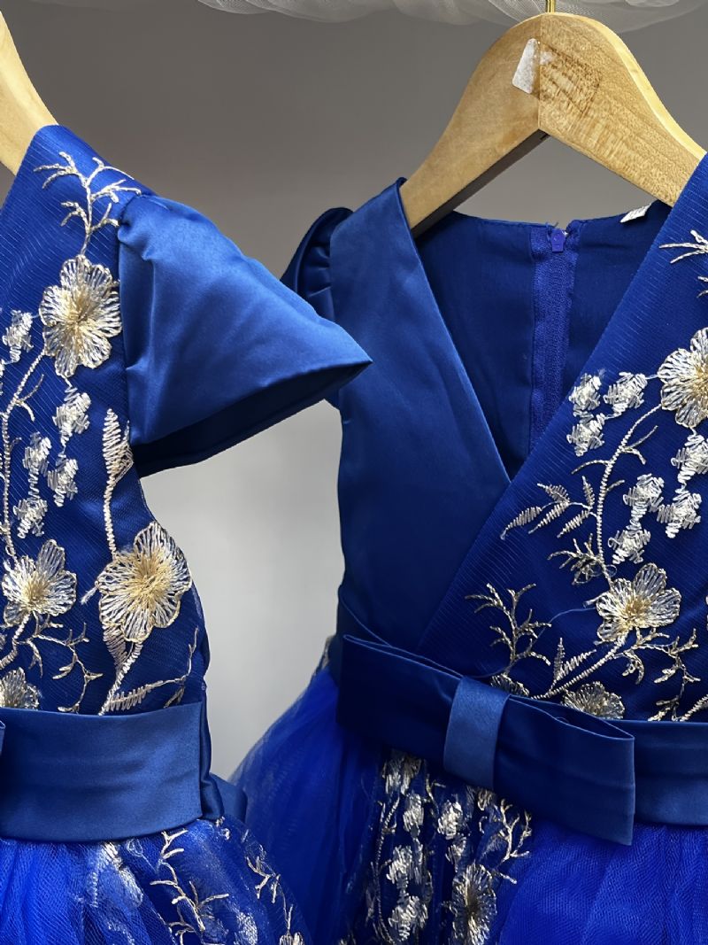 Børnekortærmede Tylkjole Blomsterbroderi Festkjole Prinsessekjole Brudekjole Blomsterpiger Børnetøj