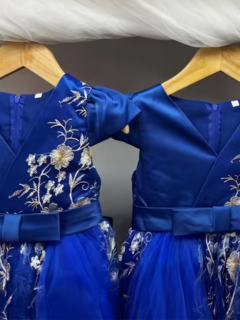 Børnekortærmede Tylkjole Blomsterbroderi Festkjole Prinsessekjole Brudekjole Blomsterpiger Børnetøj