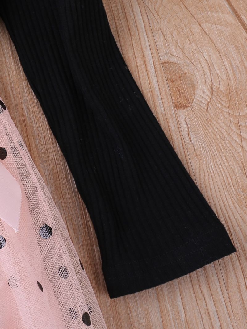 Elegant Mesh Kjole Til Piger Med Flæsekant Polka Dot Print Sløjfe Børnetøj
