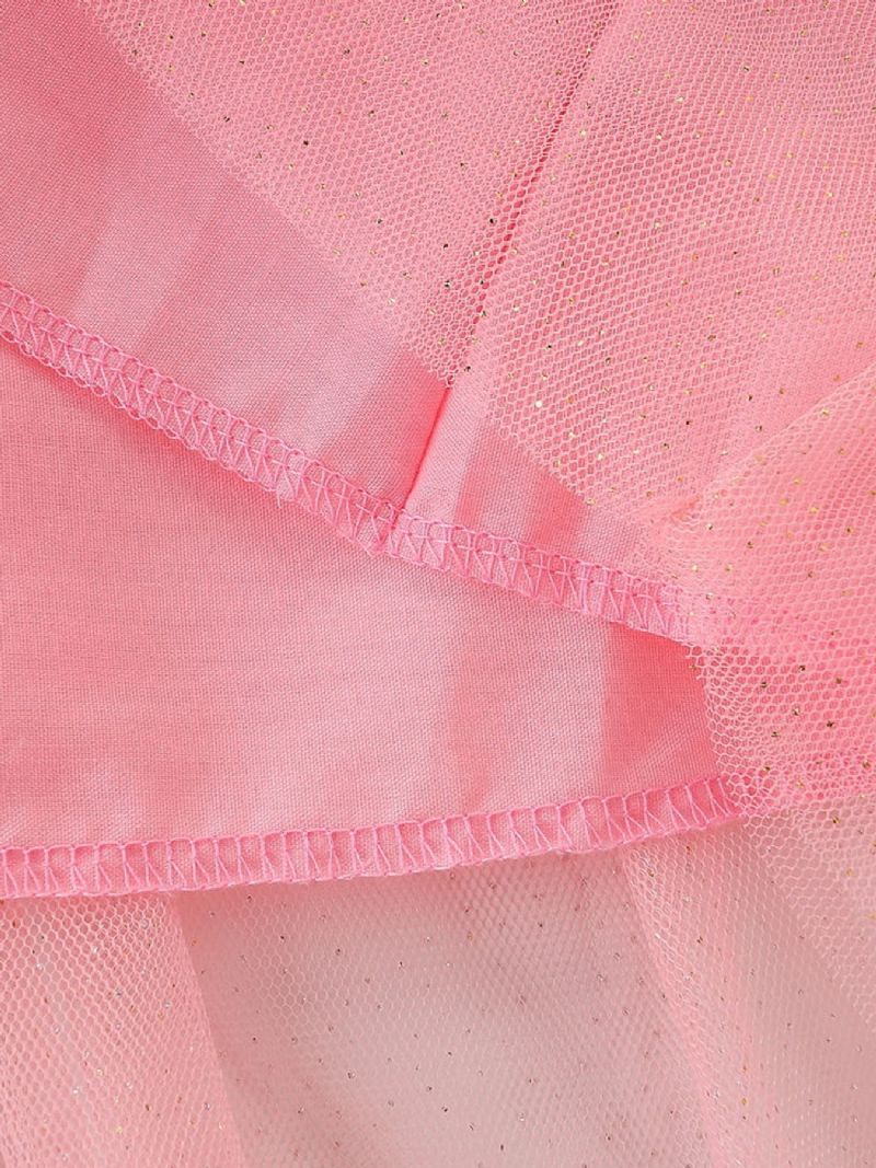Jul Småbørn Piger Langærmet Stribet Mesh Patchwork Kjoler Med Kanin Decor Børnetøj