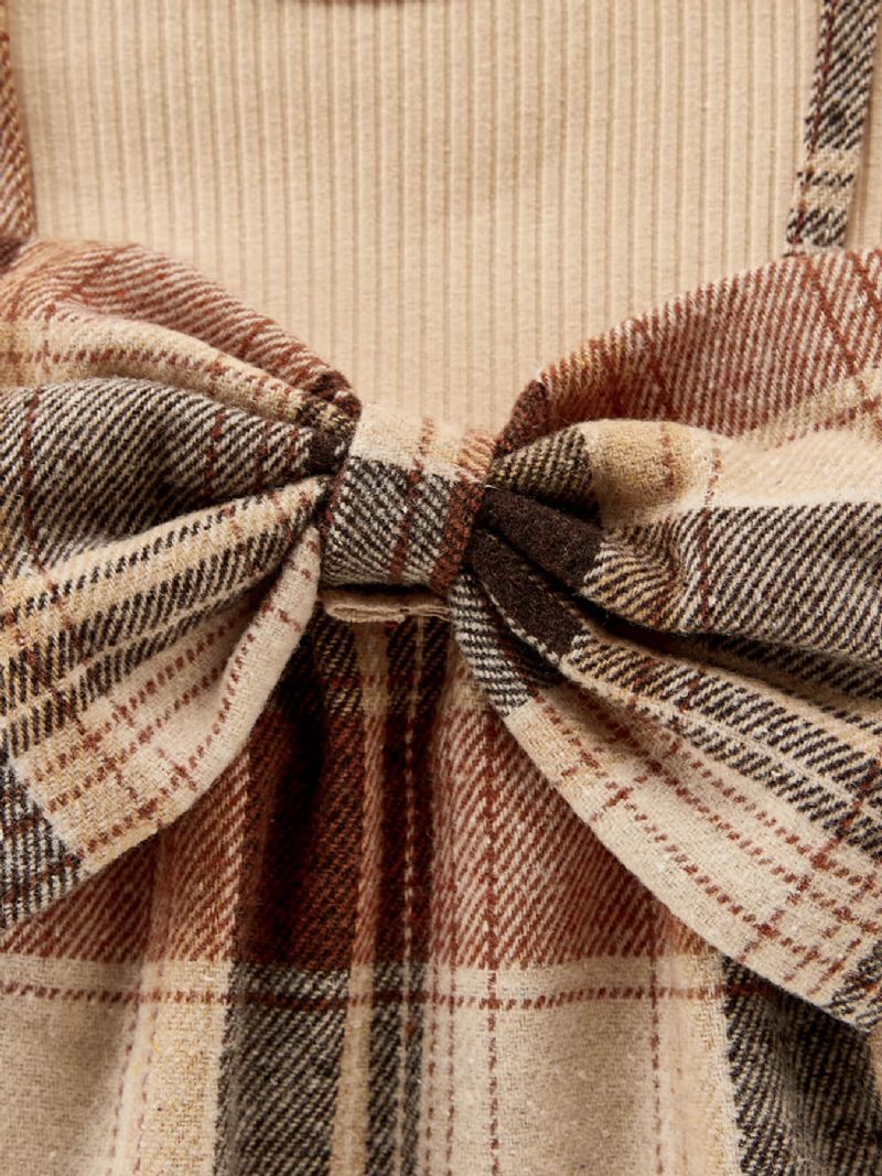 Jule Baby Pige Tøj Plaid Print Sløjfe Kjole & Pandebånd 2 Stk