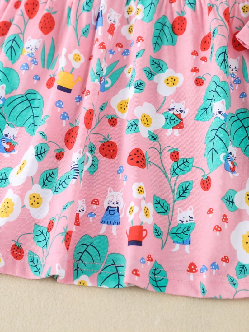 Langærmet Bomuldskjole Til Piger Casual Cartoon Print