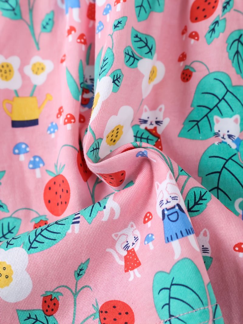Langærmet Bomuldskjole Til Piger Casual Cartoon Print
