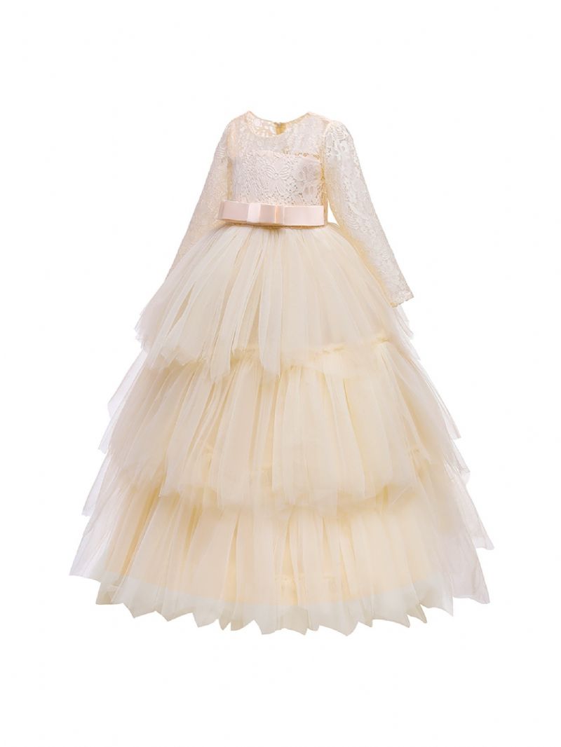 Mesh Puffy Princess Dress Lang Piger Blonde Langærmet Aftenkjole Brudekjole