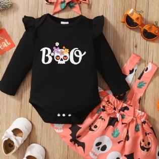 Outfits Til Nyfødte Babypiger Flæsebukser Pumpkin Bat Ghost Suspender Nederdel & Pandebånd