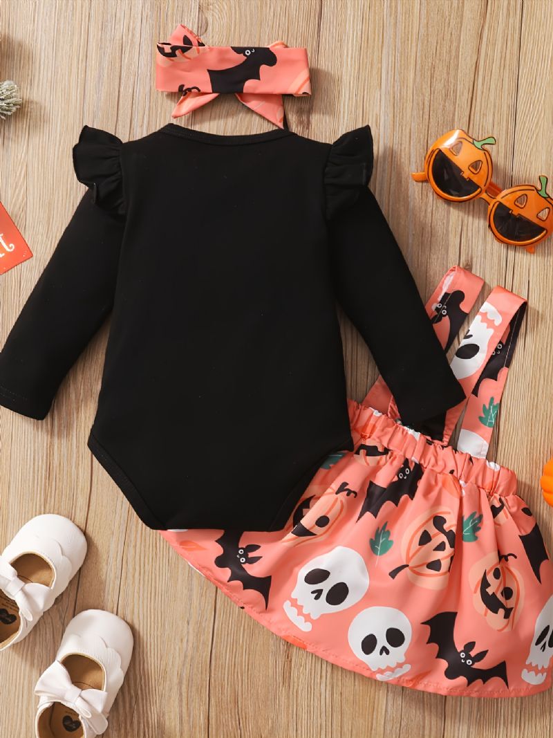 Outfits Til Nyfødte Babypiger Flæsebukser Pumpkin Bat Ghost Suspender Nederdel & Pandebånd