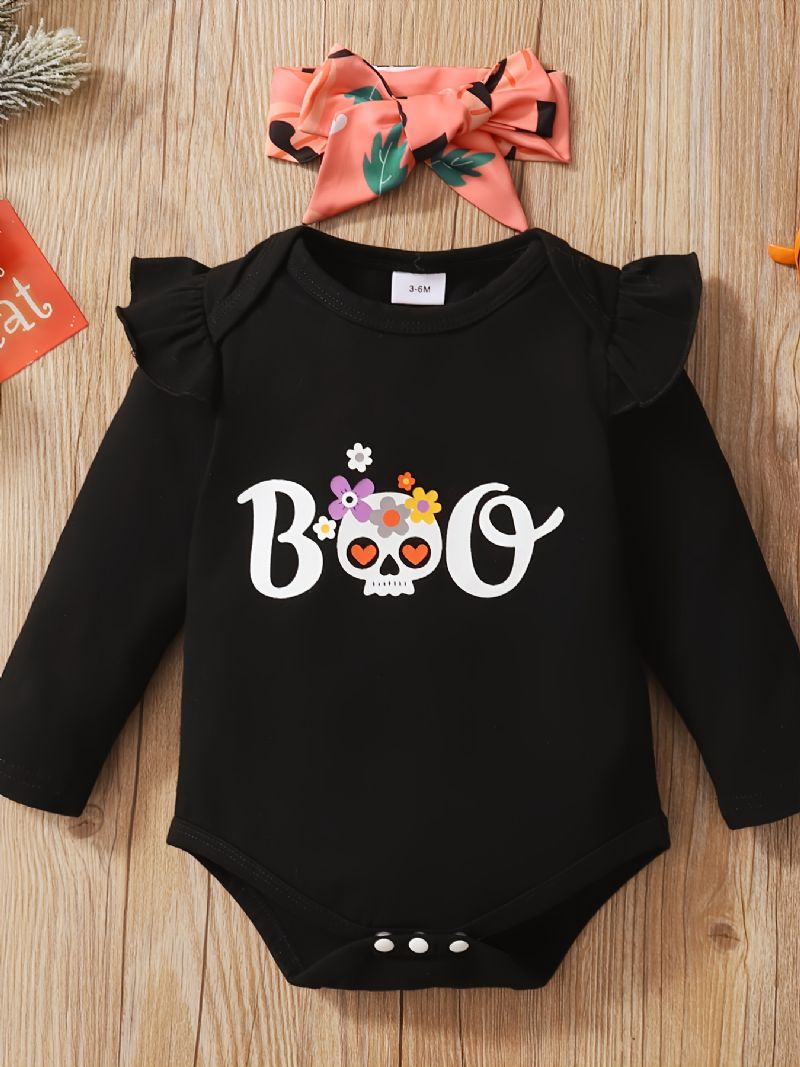 Outfits Til Nyfødte Babypiger Flæsebukser Pumpkin Bat Ghost Suspender Nederdel & Pandebånd