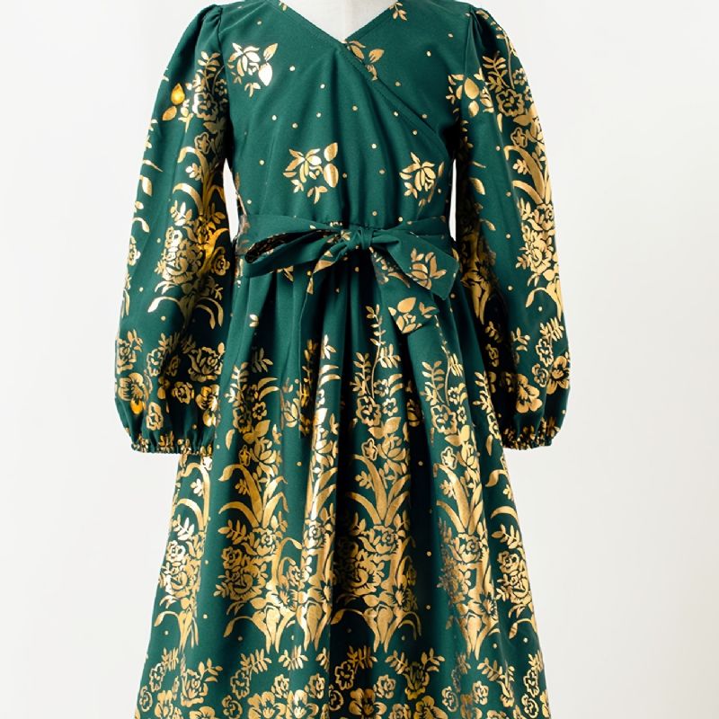 Pige Casual Polka Dot Floral Langærmet Kjole Børnetøj