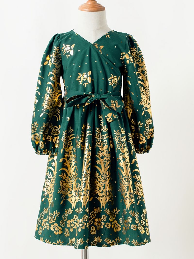 Pige Casual Polka Dot Floral Langærmet Kjole Børnetøj