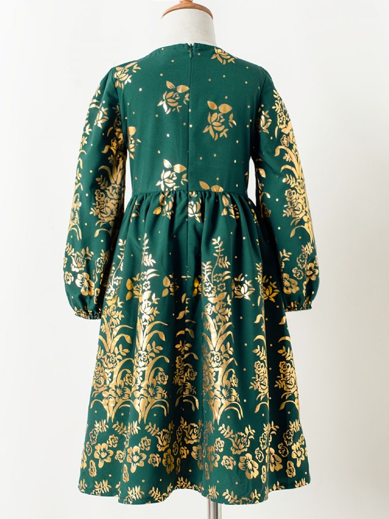 Pige Casual Polka Dot Floral Langærmet Kjole Børnetøj