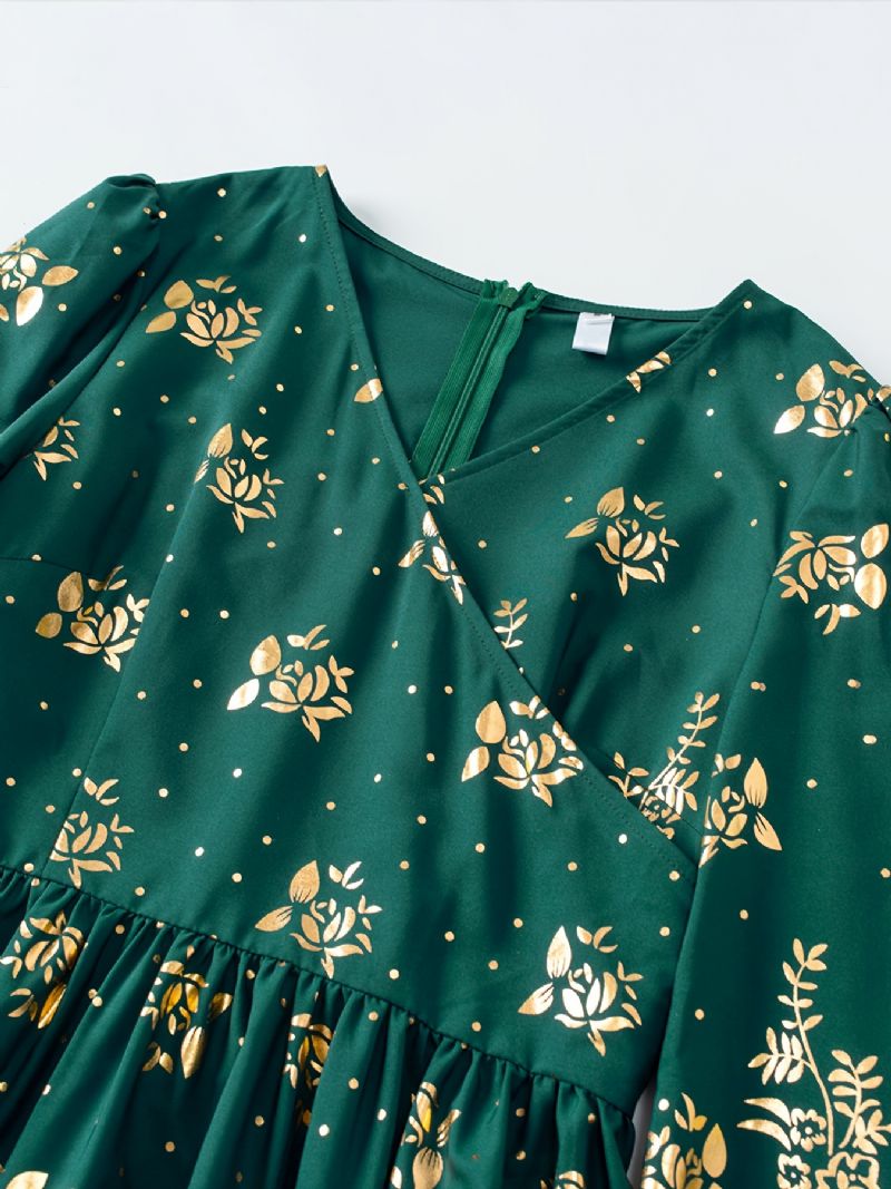 Pige Casual Polka Dot Floral Langærmet Kjole Børnetøj