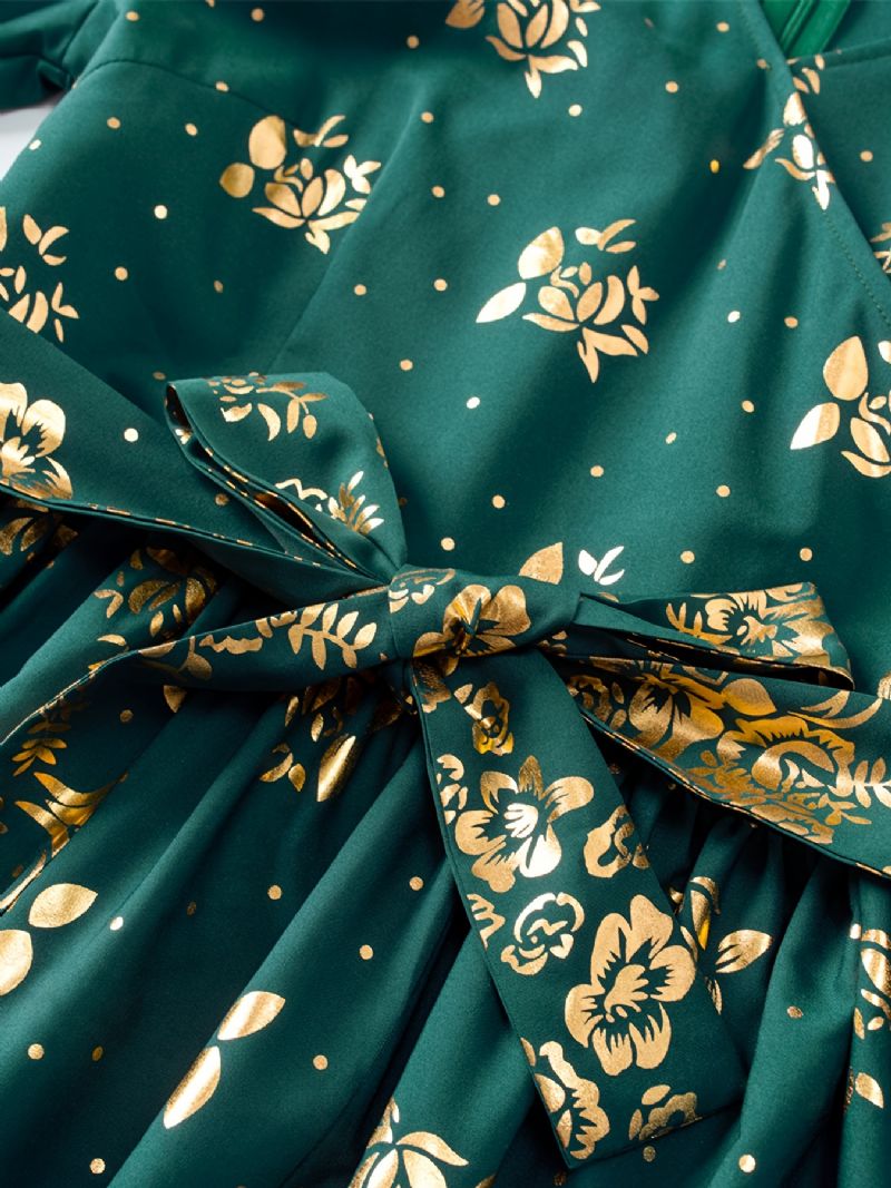 Pige Casual Polka Dot Floral Langærmet Kjole Børnetøj